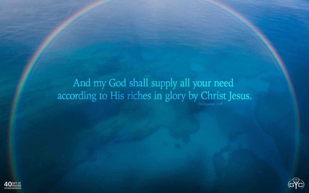 gycweb's tweet photo. Day 29 - Philippians 4:19 - Pray for those struggling with monetary issues, that they would trust God to provide all their needs. #GYC40DaysofPrayer https://t.co/uQkhpfyDLa