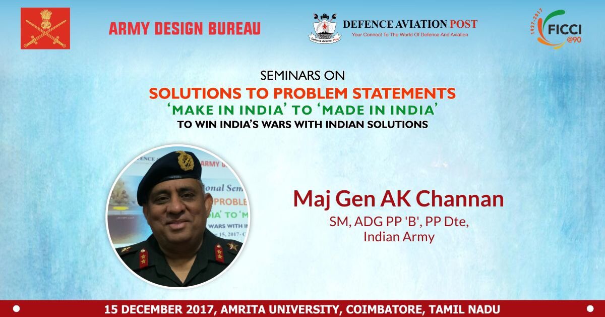DefencePost's tweet photo. 1/2: V are no longer confined to LoC but within boundaries Gen Channan At the #DefenceMakeInIndia event @adgpi @DefenceMinIndia @DefencePost https://t.co/n07wIlNuSk