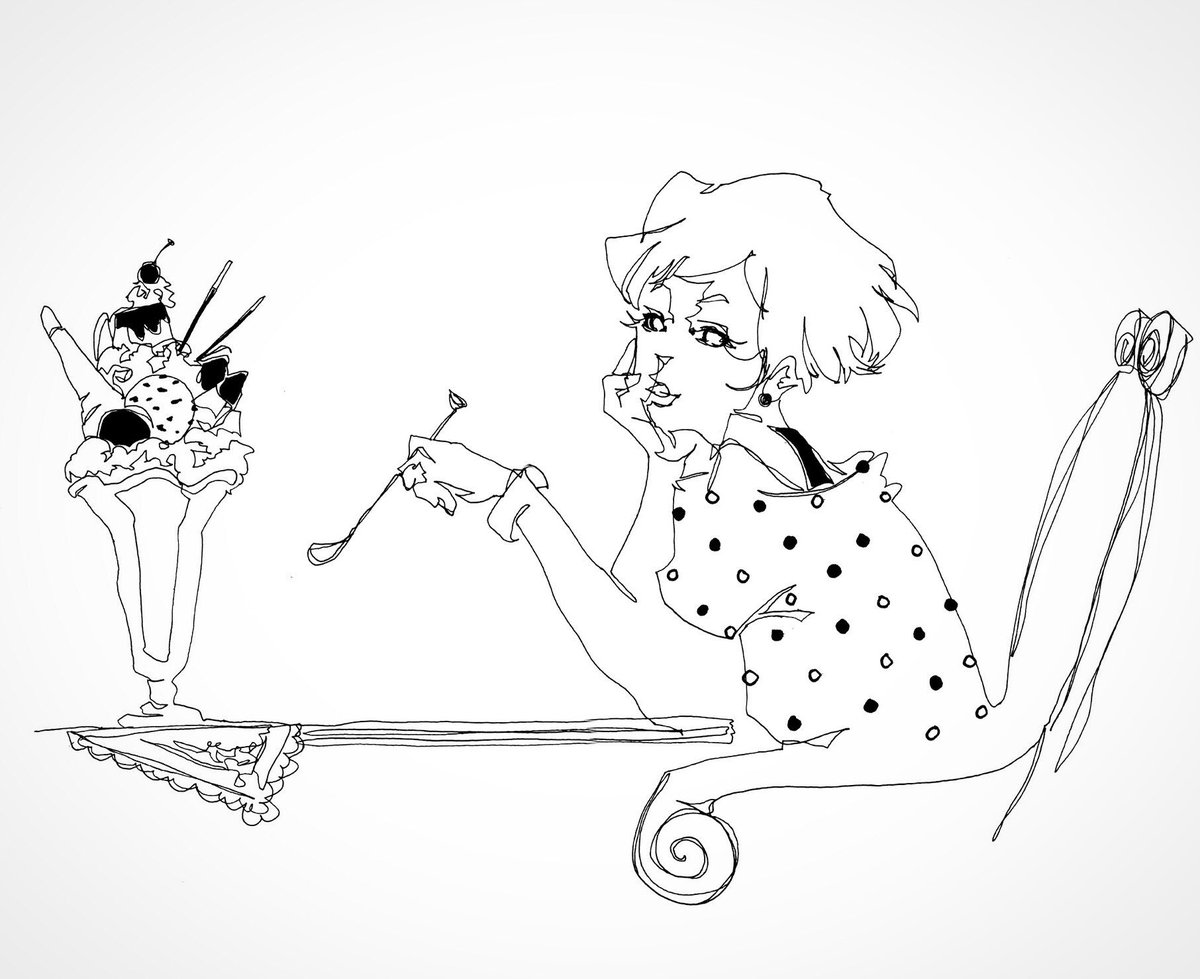 クロセシンゴ Pa Twitter 過去作品 一筆描きで女の子とパフェ 絵 イラスト アナログ 線画 ペン画 モノクロ 白黒 一筆書き Illustration Art Artwork Draw Drawing Linedrawing Pen Blackandwhite T Co Tb8ptnuye7