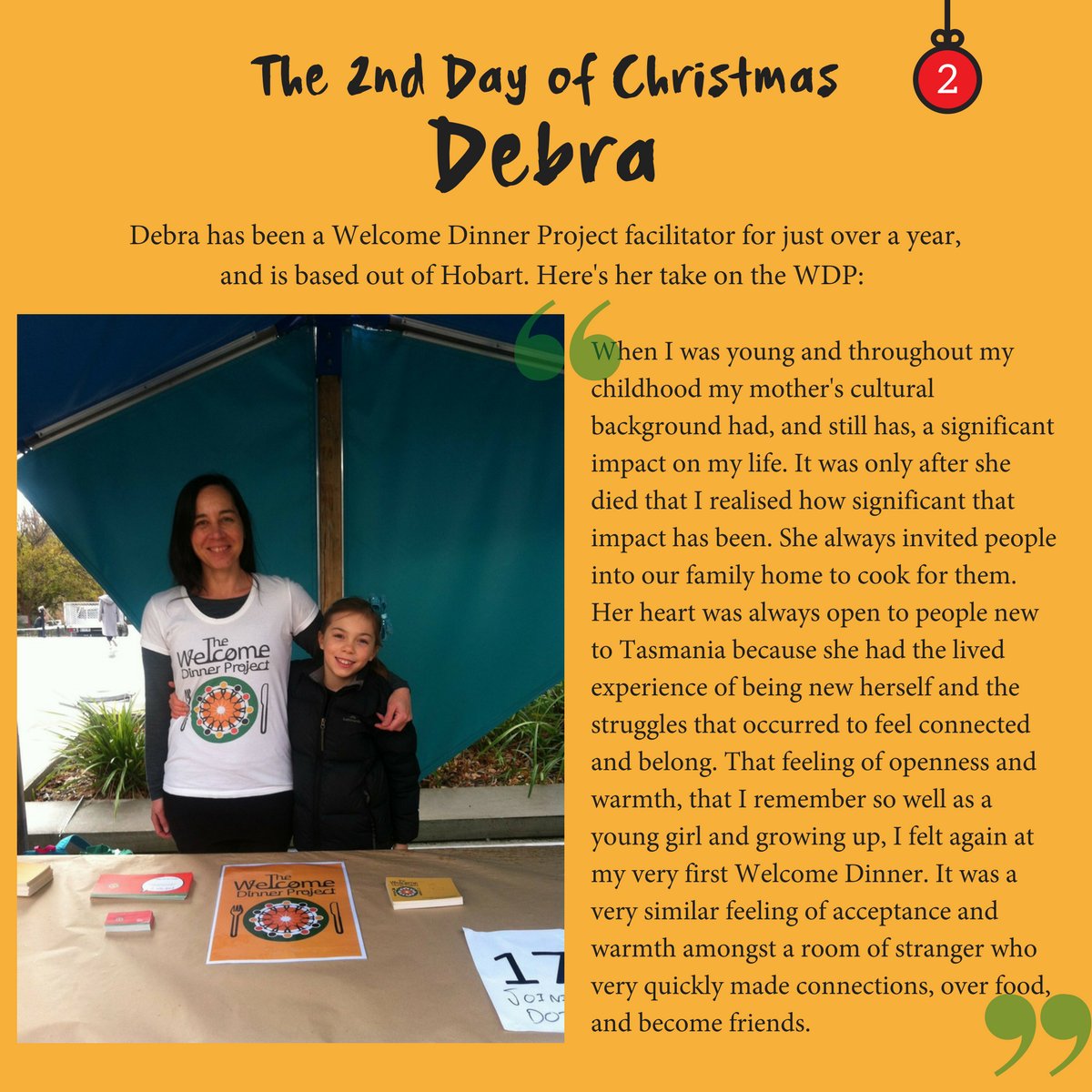 "I am so humbled by the kindness and generosity of humanity at these dinners". It's the 2nd day of Christmas and today's story comes from our wonderful facilitator from Tassie! Read about her experience here: bit.ly/2BqHMlS