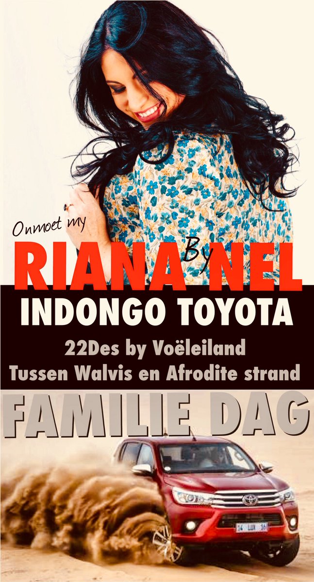 ririnel's tweet photo. As julle in Namibië kuier dan moet julle n draai maak by INDONGO TOYOTA se FAMILIE DAG! 22Des by die Voëleiland. Kom sê hallo! https://t.co/v5qenDdwVi
