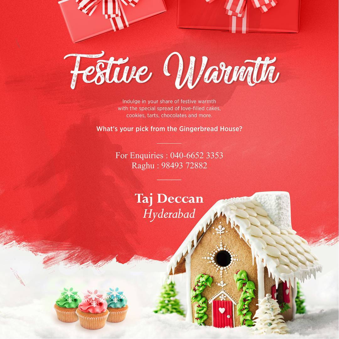 tajdeccanhyd's tweet photo. A special spread of love-filled cakes, cookies, tarts, chocolates and more.
What's your pick from the Gingerbread House? 
For enquiries: 040-66523353
Raghu: 98493 72882
#tajdeccanhyderabad #tajhotels #christmasspecial #gingerbreadhouse #chocolates #cookies #cakes #FestiveWarmth https://t.co/Y0Z4MwRKiK