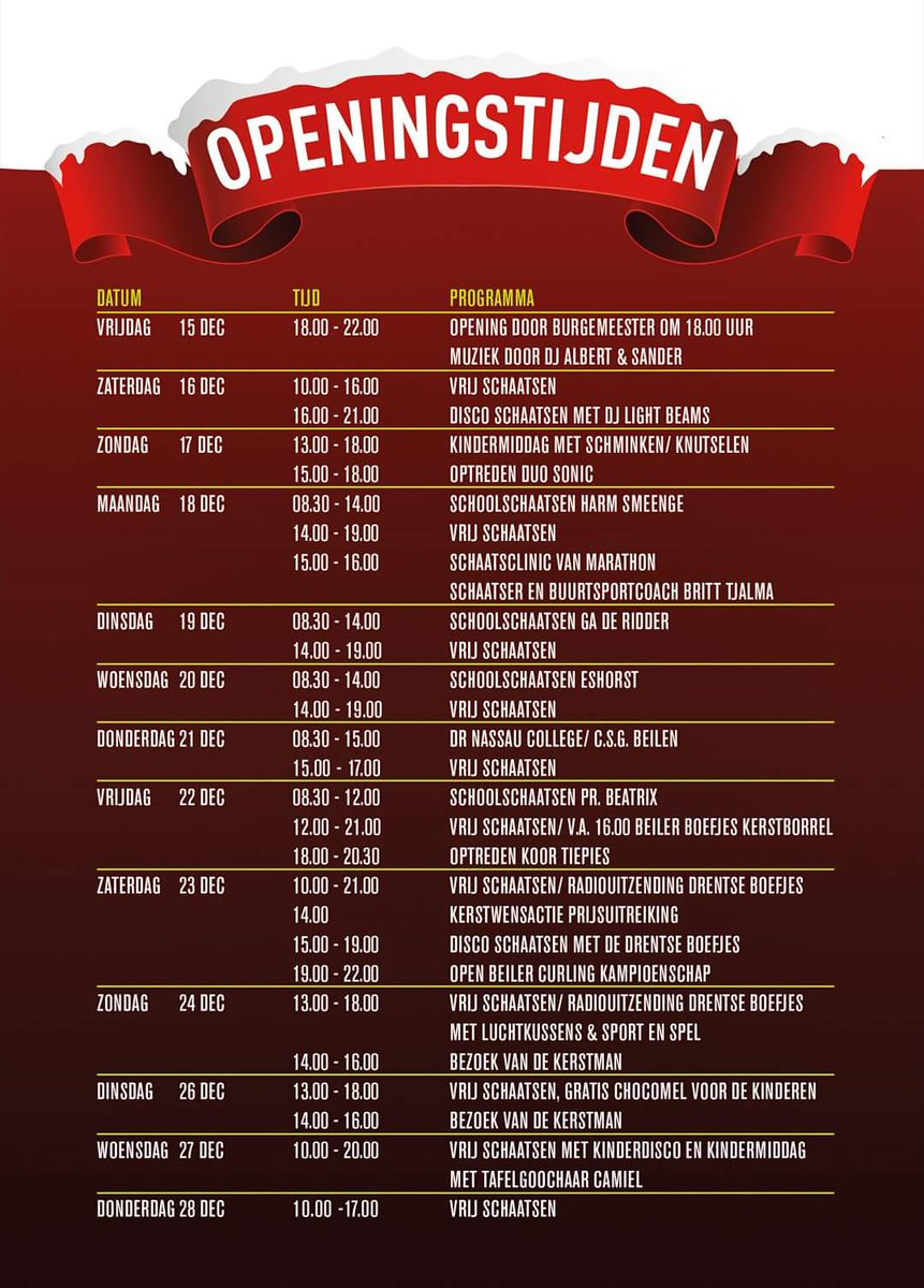 Zegt het voort, zegt het voort. Vanaf morgen openen wij de poort!!!! 18u opening van de kunstijsbaan met de nieuwe burgemeester, komt allen!