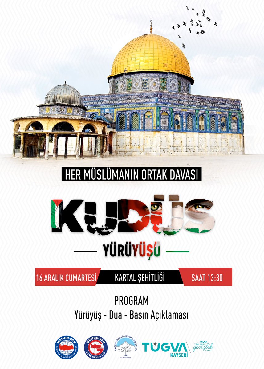 İttifaklarımızı güçlendirerek bu kötü gidişe dur demek için yarın saat 13:30'da Kartal Şehitliği'nde buluşuyoruz. 
#KudüsİçinYarın
