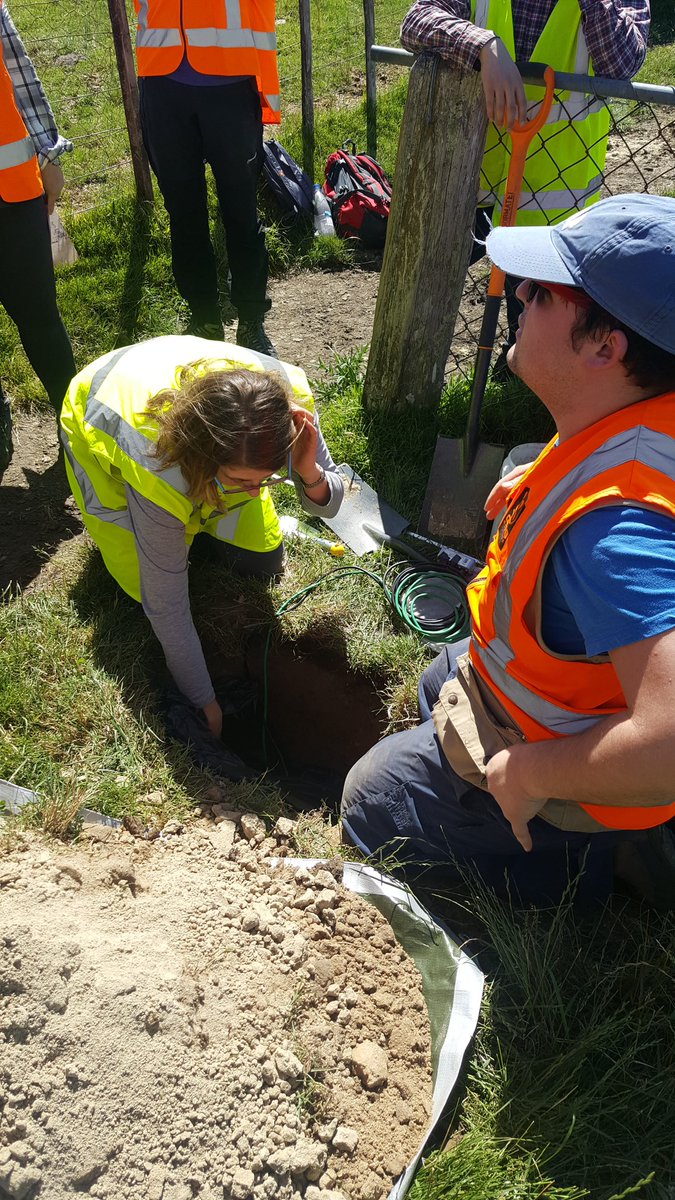 NZ3D_FWI's tweet photo. After much digging, wiring and testing (and patience from @SEIS_UK as we get to grips with the equipment!) the first 6TD seismometer has been officially deployed! 1 down, only 49 to go... 🤔 #wehaveliftoff #sofarsogood https://t.co/hu7aFdmpjK