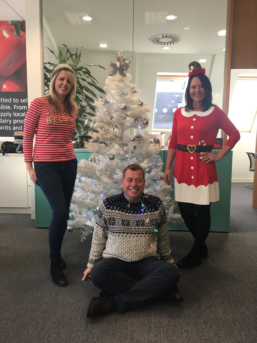ColinMacleodJSY's tweet photo. It’s Christmas Jumper day at #CooperativeHouse today 🎄 So, Alex, Kellie and me are getting in the spirit and raising money for @JerseyHospice in the process 😊
#ItsBeginningToFeelaLotLike... 🎅
@CI_Coop https://t.co/WBawAASf8O