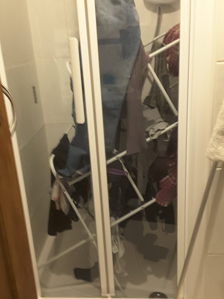 Runtymouse's tweet image. This is my laundry. In our shower , that has bi-fold  doors that open inwards.