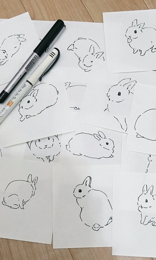 描き心地よき筆風サインペンの季節なのでスケッチがたのしいのですが、うさぎさんは描かれ中に退屈なさるので「なで待ち饅頭」や「かゆいんですけど(チラッ」のポーズが多くなるのです。 