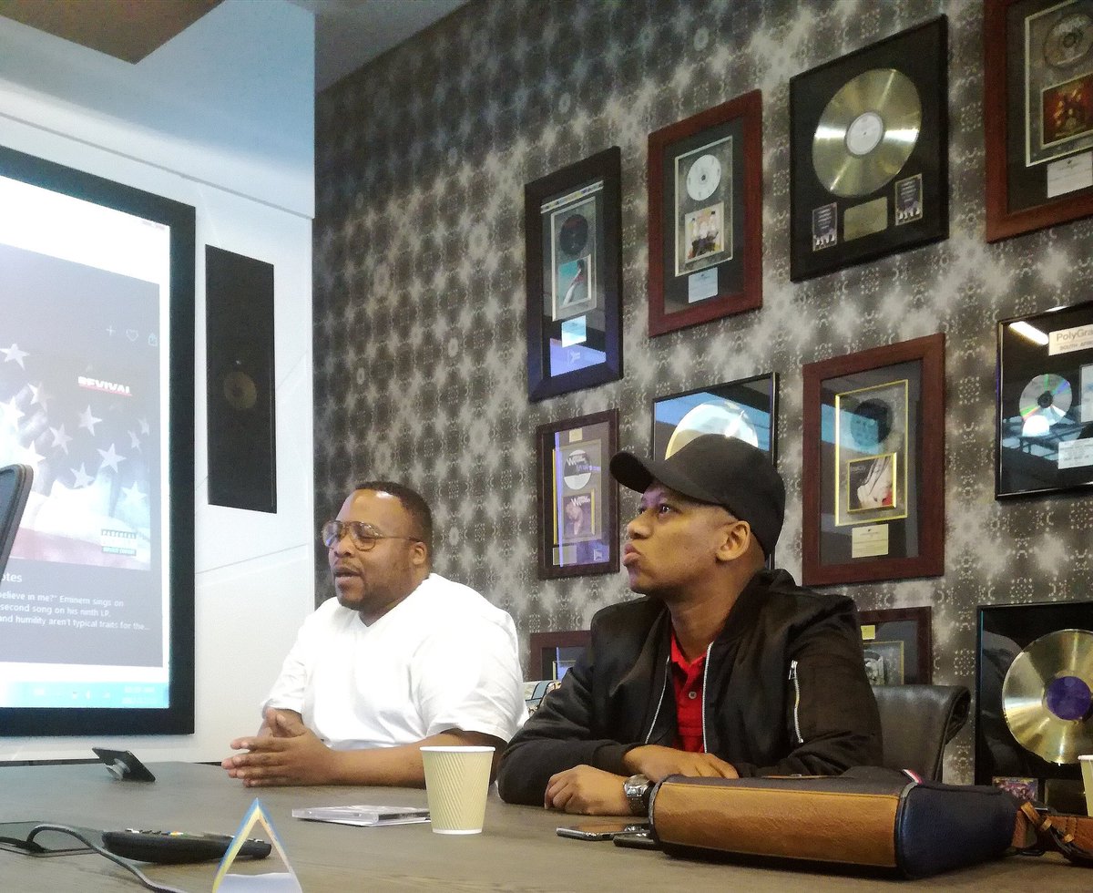 Zalebs's tweet photo. Out at @UMGSA for the #Eminem #RevivalSA panel discussion featuring @TumiMolekane @ProVerbMusic @ReasonHD and @BlackAce4Real https://t.co/8VvM5DjTXP