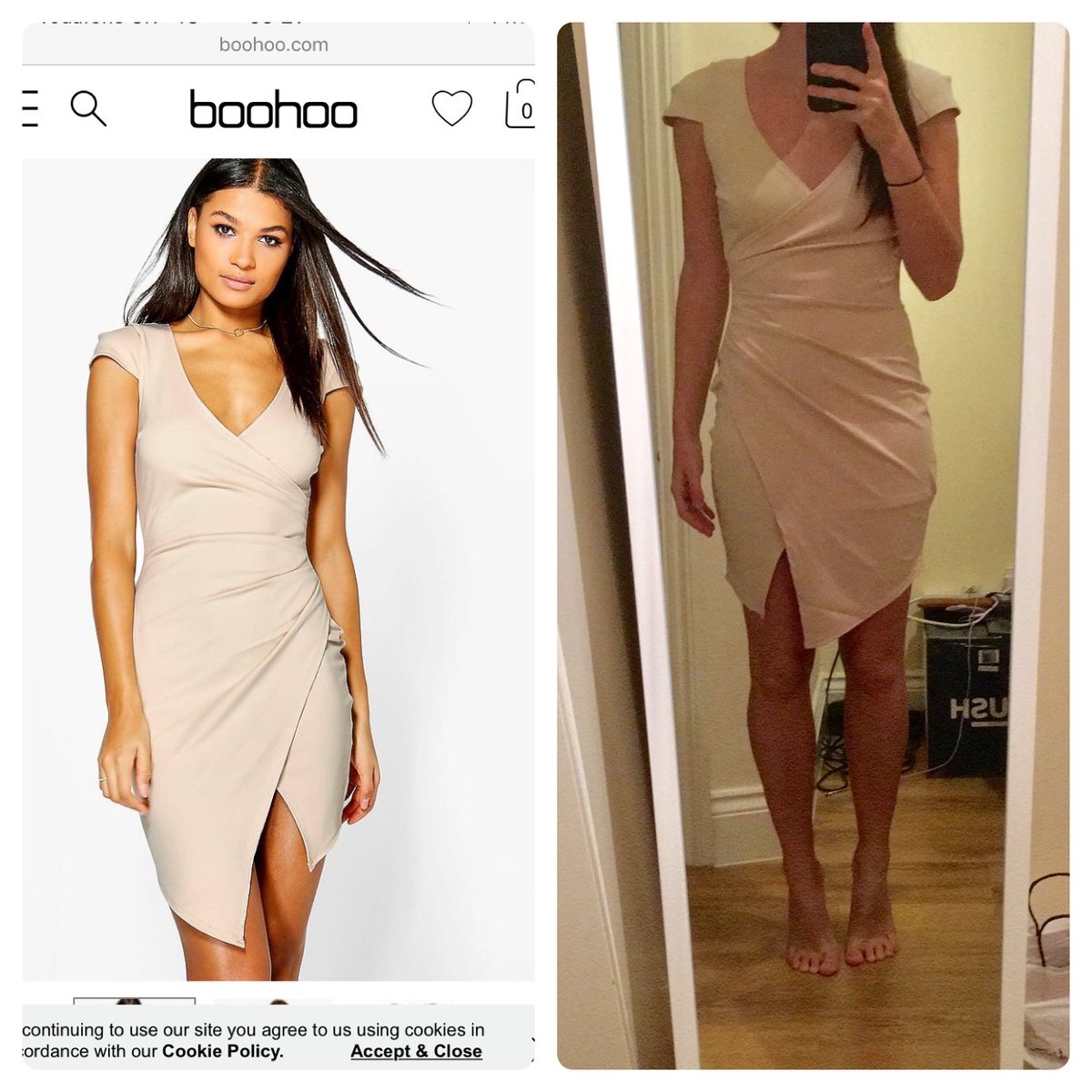 beth_sher's tweet photo. @boohoo_cshelp @boohoo you sent me a two- toned dress, looks nothing like the pic. Now I have to return it &amp;I wait for a new one for a wedding!?!?! Help! So disappointed. #expectationvsreality https://t.co/bfD5A8o6g3