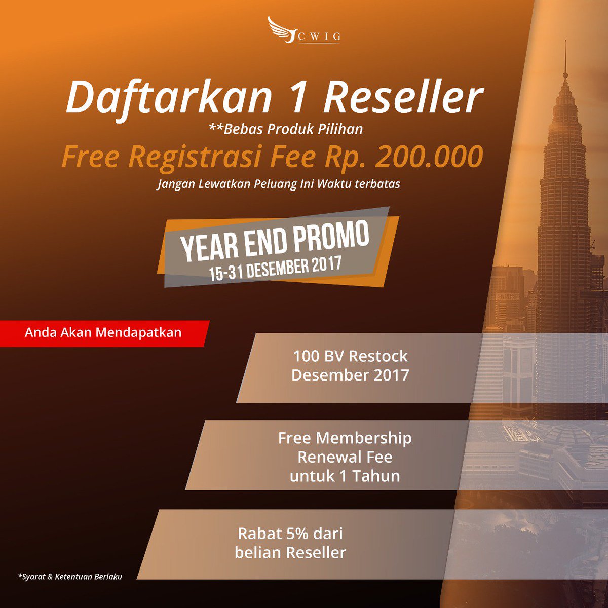 Raih peluangmu mendapatkan free registrasi senilai Rp 200.000 hanya dengan mendaftarkan 1 reseller. Segera, Waktu terbatas.