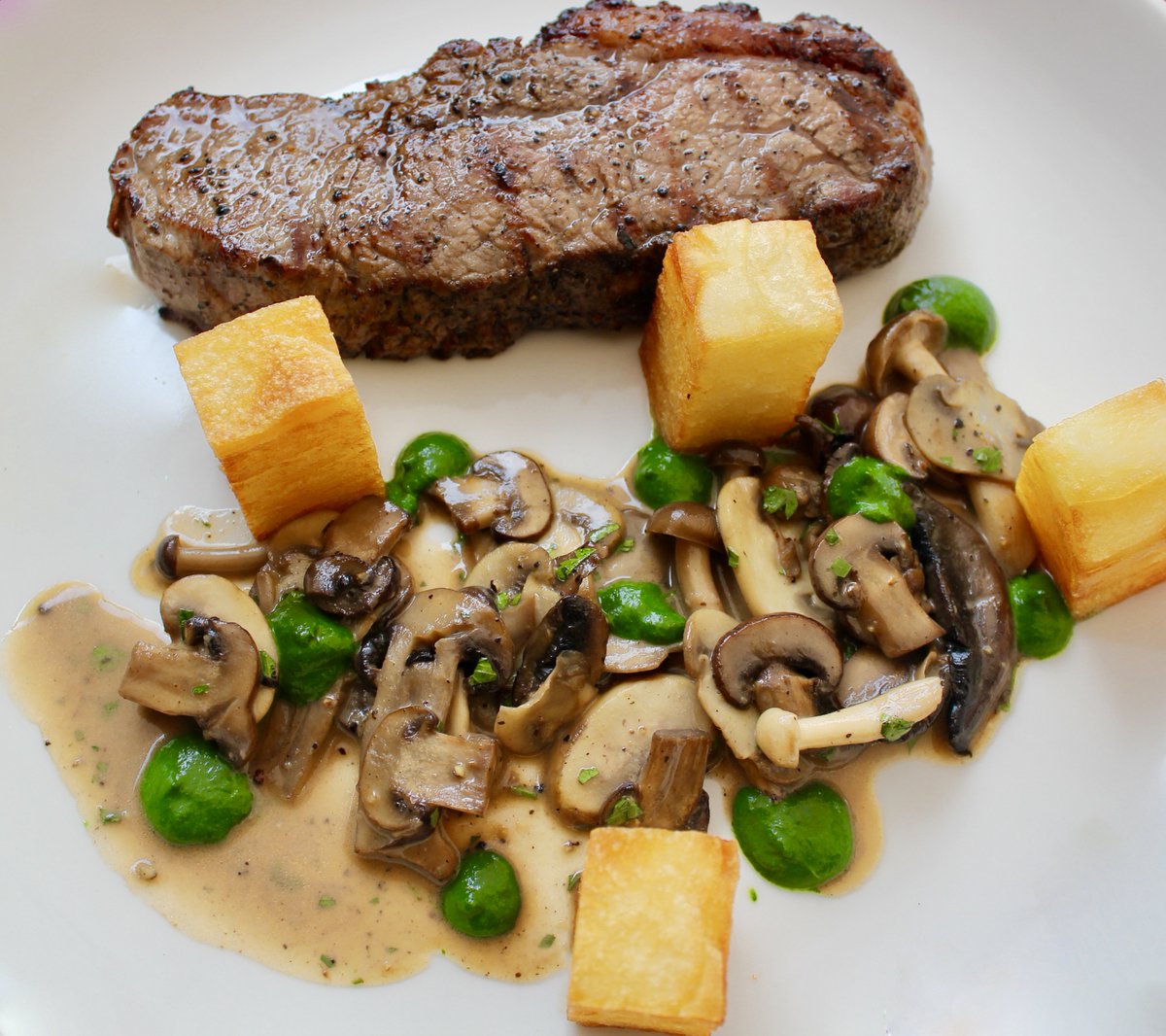 <a href="/Chalmarbeef/">Chalmar Beef</a> Sirloin: Mushroom raout, nettle puree, pommes anna, garlic &amp; black pepper sauce by Chef Nic van Wyk &amp; <a href="/we_chef/">westley muller</a> at @HauteCabriere #LaurasWorld