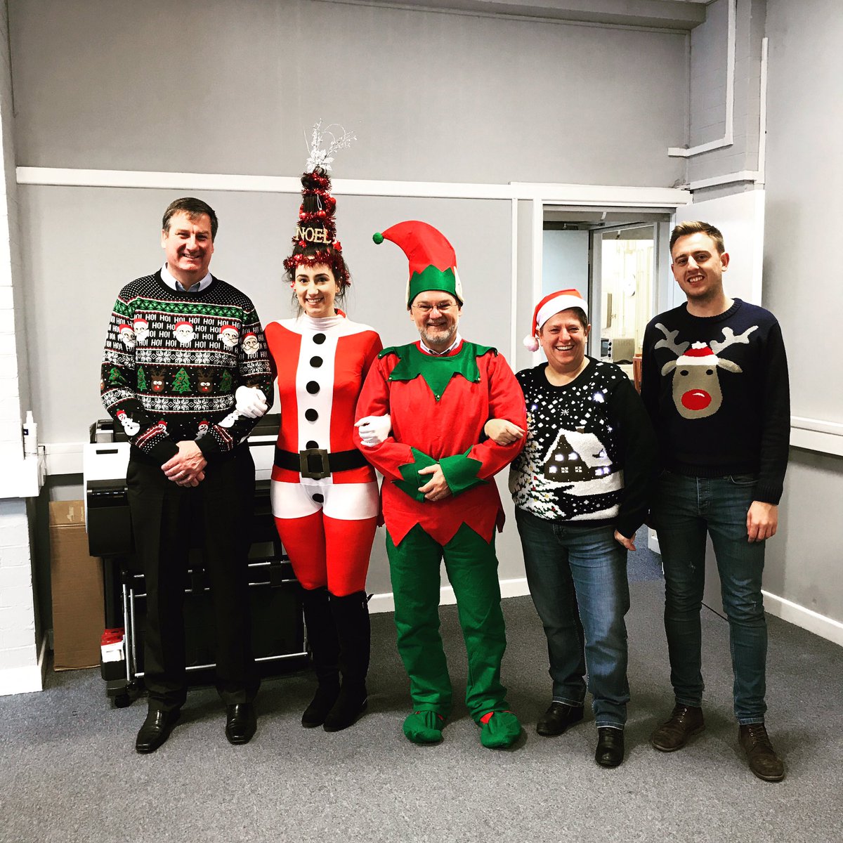 camelot_elec's tweet image. It&apos;s Christmas Jumper/Outfit Day at Camelot Electrical Ltd
#christmasjumperday #santa #elf #christmastree