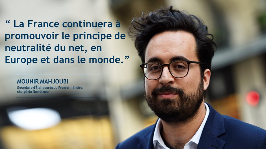 mounir's tweet image. La France continuera à promouvoir le principe de neutralité du net, en Europe et dans le monde. #NetNeutrality #StrategieNumerique avec @JY_LeDrian