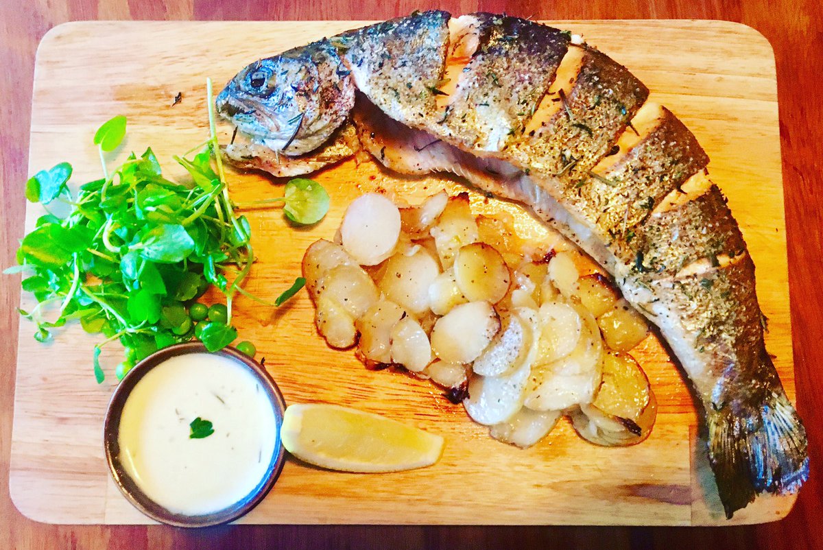 Today's special: Oven Roasted Rainbow 🌈 Trout served with Pommes boulangère &amp; a white wine tarragon sauce 🍽🇫🇷.