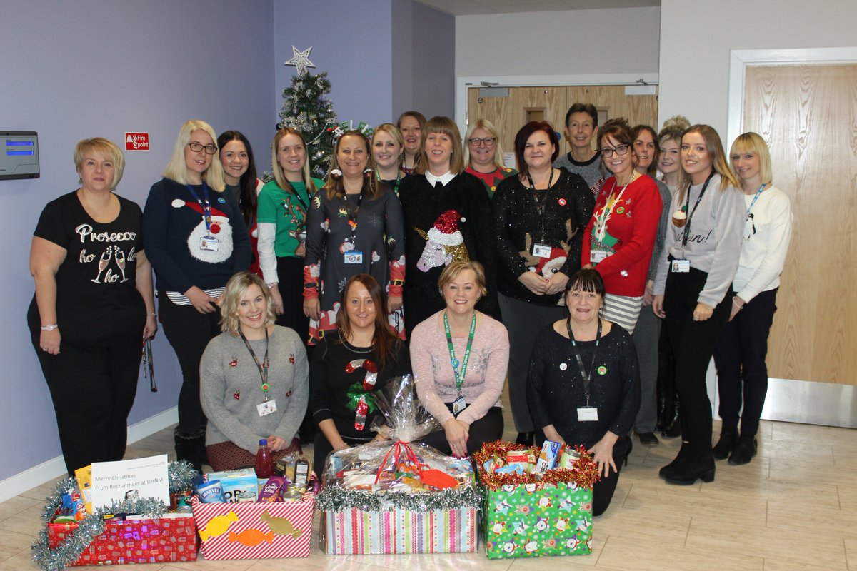 UHNM_NHS's tweet photo. 🎄🎁 | The HR Department at #UHNM have been busy collecting several hampers for the local Stoke-on-Trent food bank. The team also donned their Christmas Jumpers today to help raise money for @UHNMCharity https://t.co/UqlTTO4pto