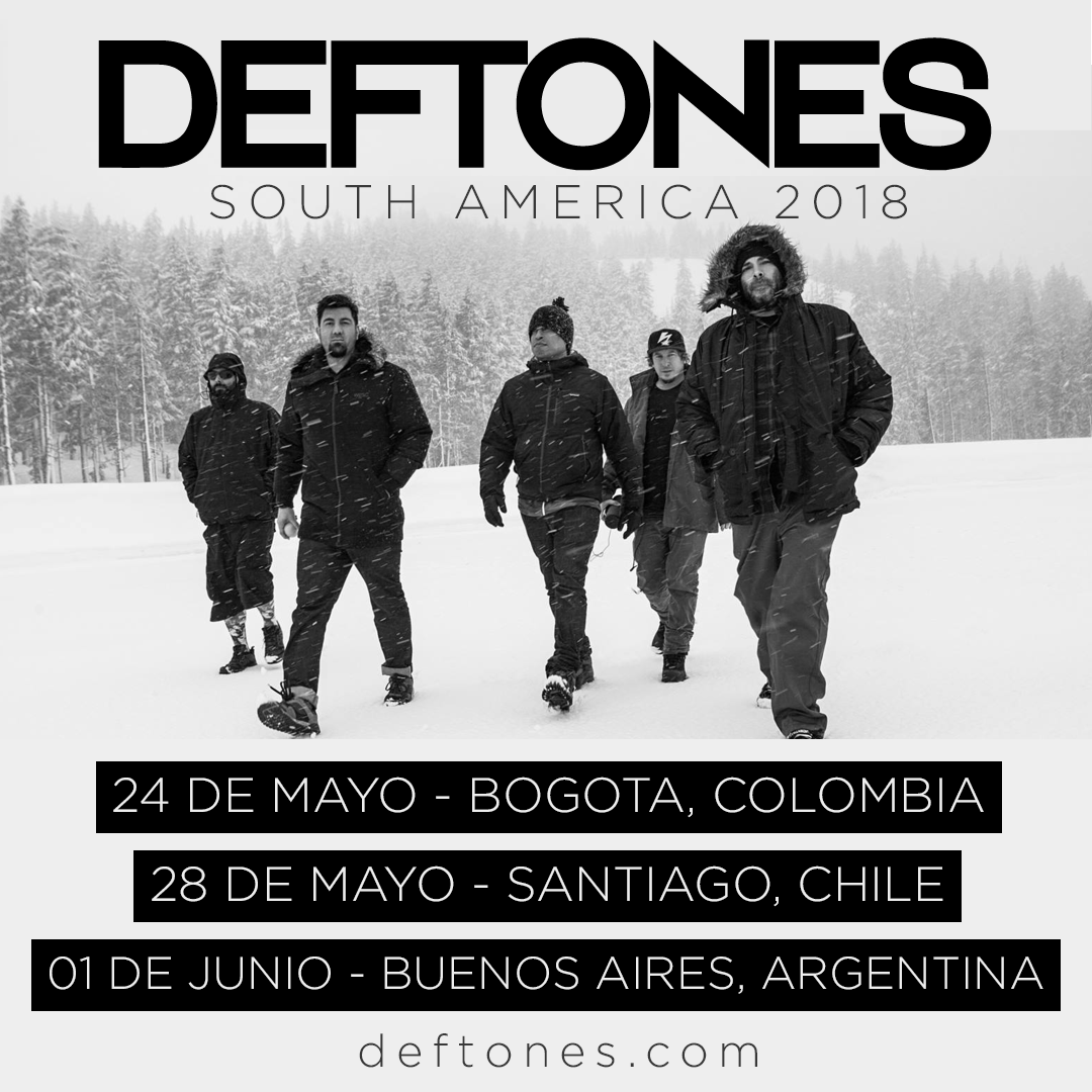 deftones's tweet photo. We’re excited to announce our return to South America to play a handful of shows in 2018. Tickets on sale next week. Visit https://t.co/SCEE1d0oJc  for more information. https://t.co/CcKlgp9tgI