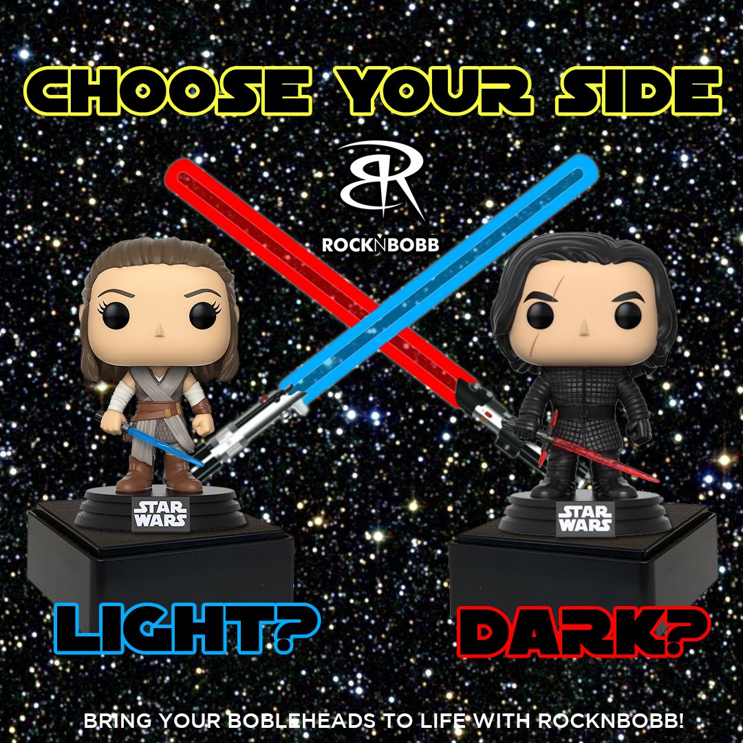 THEROCKNBOBB's tweet photo. #StarWarsTheLastJedi premieres tonight with early screening at select theaters! Choose your side! Bring your collectibles to life with RocknBobb! 
 #thelastjedei #Rey #porg #kyloren #bb8 #bobblehead #starwarscollector #starwars #funkopop #darkside #lightside #chooseyourside https://t.co/a9GeCJijej