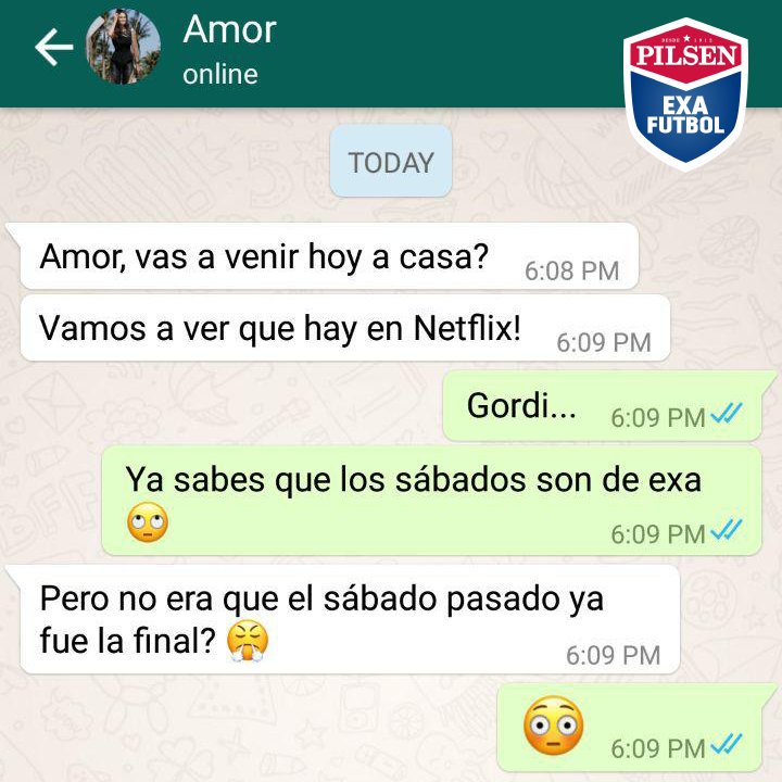 Exafutbolpy's tweet photo. 😰 Por ahí se filtró el chat de uno de los muchachos y ahora queremos saber...

¿Cuál va a ser tu excusa para salir los sábados? 👀 https://t.co/AZ52slBSbh