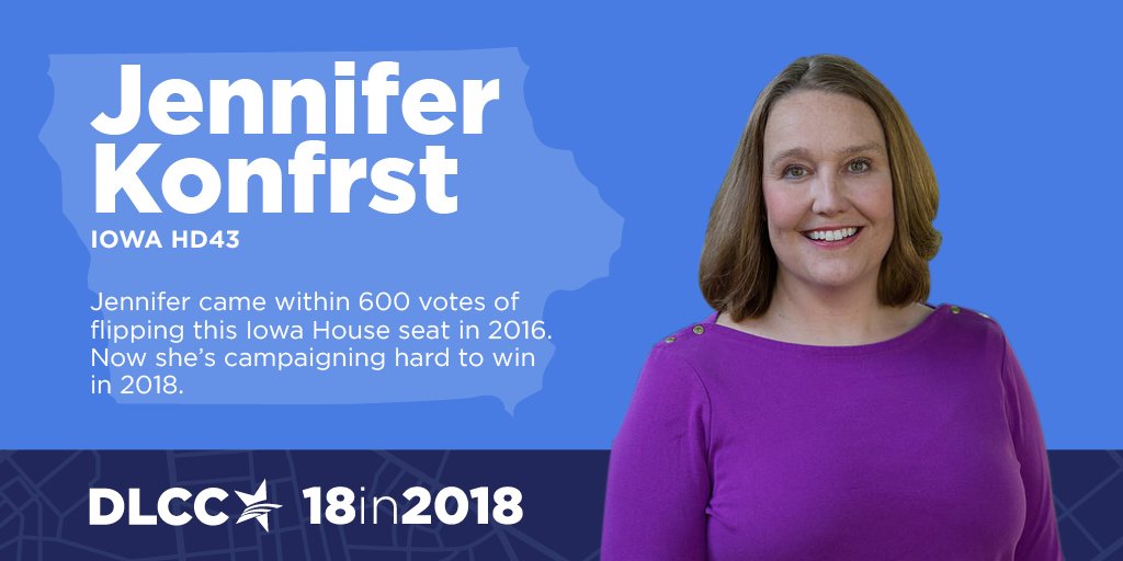 DLCC's tweet photo. Meet @JKonfrst: Jennifer is a small business owner and strong advocate for public schools and mental heath care. 

After coming within 600 votes of flipping this seat in 2016, Jennifer is ready to take on this top pickup opportunity in the IA House again.

https://t.co/hjEmx98vBO https://t.co/PMPg4i6a8B