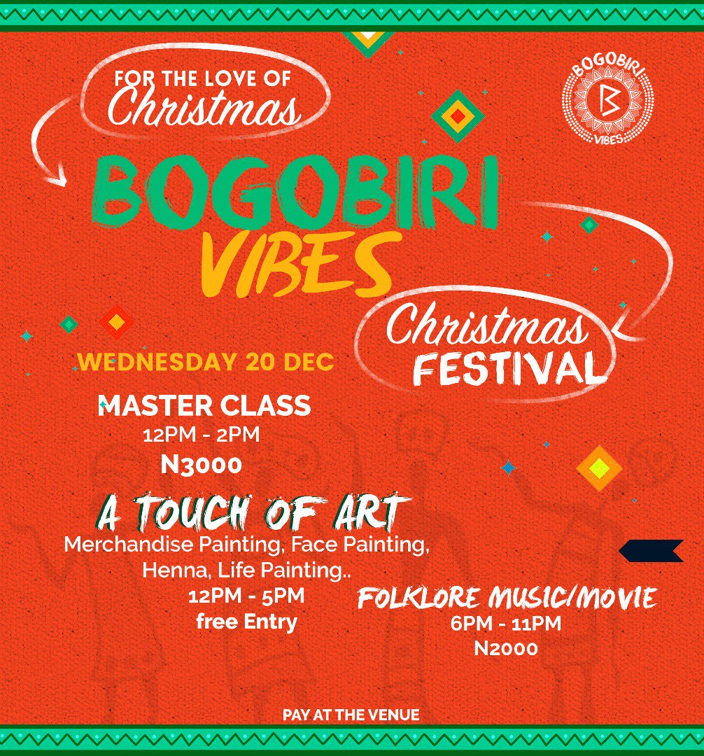 AceKnux's tweet photo. #keepingupwith #BogobiriVibes with the #NigerianPeople !!! 

Experience #art #charity  #christmas #party #poetry #chill #IkoyiFun #Lekki  #Folklore #revibeLagos #Visuals  @ItsAdey @iruntown @wolfneyda @mimichiny @CO_Chiamaka @Oliminati #WeMadeChristmas #TGIF #FridayFeeling https://t.co/fuGgT1mMAH