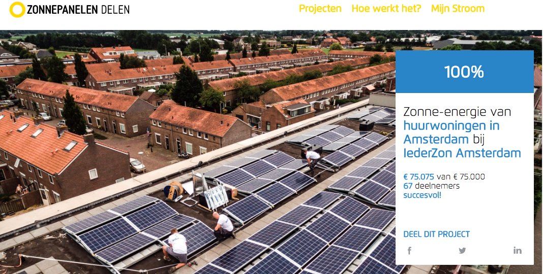 Ondertussen hebben we eerder deze week alweer zonne-energieproject #51- IederZon Amsterdam - succesvol gefinancierd op zonnepanelendelen.nl/project/iederz… 
☀️

<a href="/Greenchoice/">Greenchoice</a> <a href="/Stroomverdeler/">LENS BV</a> <a href="/CwPatina/">Patina dakdenkers</a> <a href="/KlompTechnisch/">Klomp</a> <a href="/Ymere/">Ymere Nieuws</a>

Op naar 'verzonnen' van nog veel meer huurwoningen. More soon! 💪