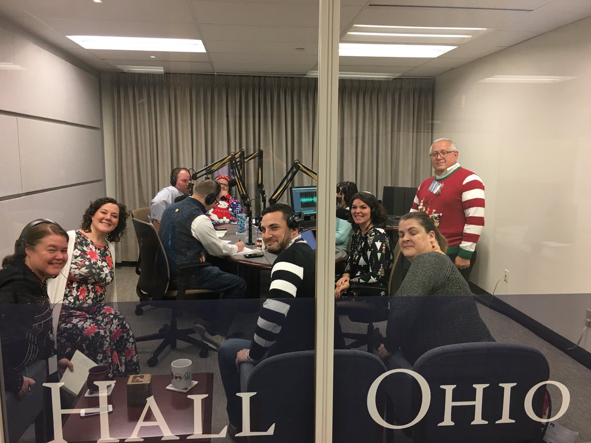 patpetzel's tweet photo. @TownHallOhio studio is festive today as @OhioFarmBureau elves update #ofbf field staff on issues. https://t.co/vxgIzW4jH0