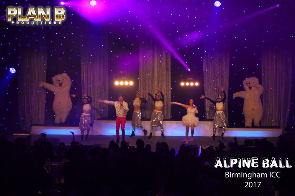 PlanBProdsLtd's tweet photo. Dancing Polar Bears are back for 2017. Great night at ICC Birmingham for our Alpine Ball production show for @JDParties Well done to all our cast, Lisa Marie and everyone else who makes this great night possible. #ChristmasParty #polarbear #PlanB #alpineball #productionshow https://t.co/8ULiofmkeO