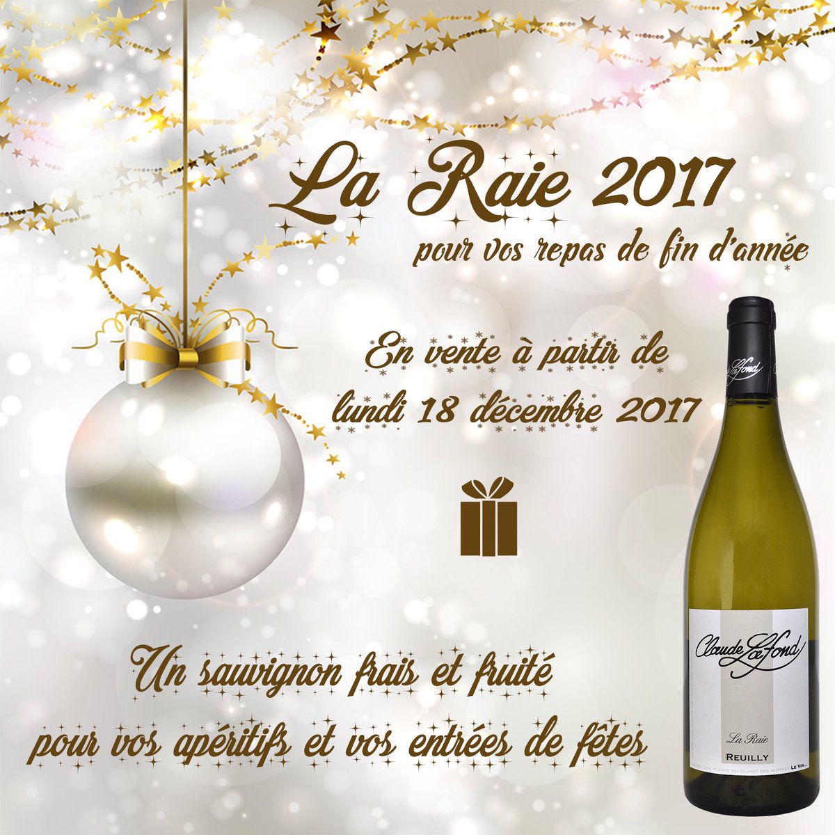 Lafond_Claude's tweet photo. La Raie 2017, un sauvignon incontournable pour votre repas de Noël #vin #reuilly #sauvignon # claudelafond #Noël2017 https://t.co/aYMOQnQuag