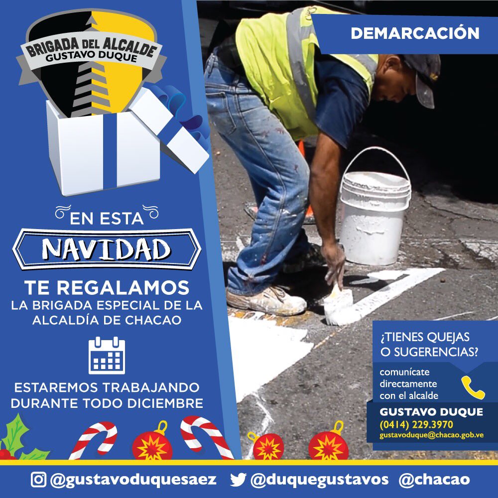 duquegustavoS's tweet photo. #15Dic En estas navidades la brigada del alcalde está en la calle trabajando por todos nuestros vecinos. ¿Necesitas que reparen algo en tiempo récord? No dudes en escribir. #TrabajandoXChacao https://t.co/XN8I9JjTHA