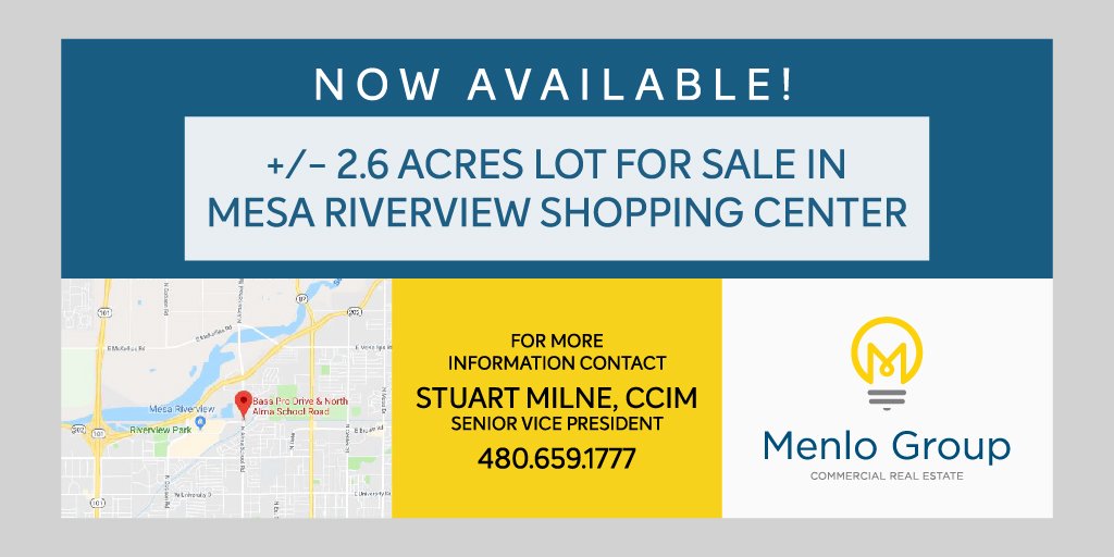 MenloGroupCRE's tweet image. We have a new listing, right off of Bass Pro Drive and Alma School in Mesa! For more information contact Stuart Milne or visit this link ow.ly/Yv9T30hb2Ek