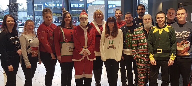 NowVauxhall's tweet image. Our Byfleet team looking fab as they support @savechildrenuk with the #ChristmasJumperDay