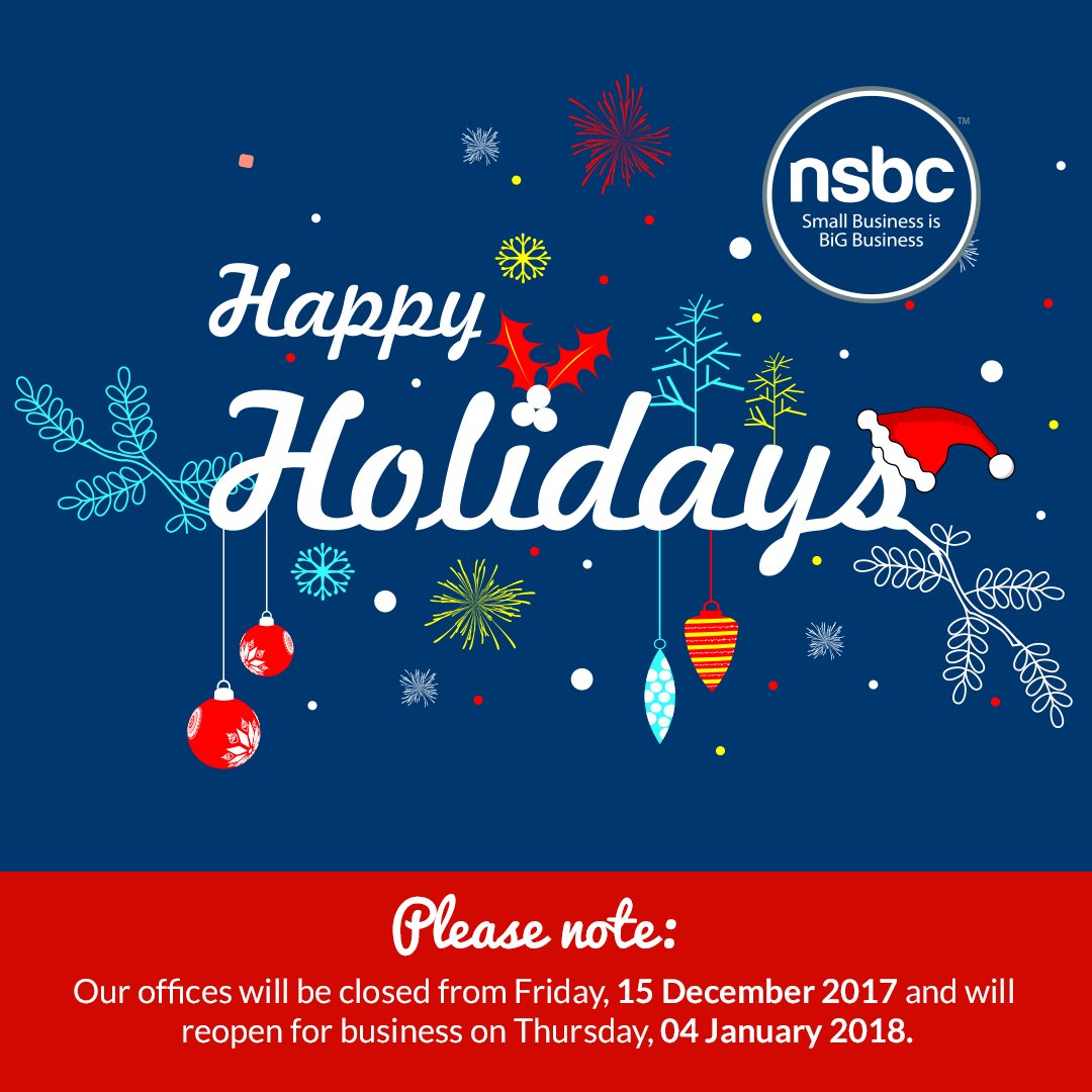 ThinkBeyondaJob's tweet photo. The NSBC team would like to wish you and your family a safe and happy festive season. We thank you for the valued support during the course of 2017 and look forward to contributing to your success in 2018! https://t.co/10wIh7zL7y