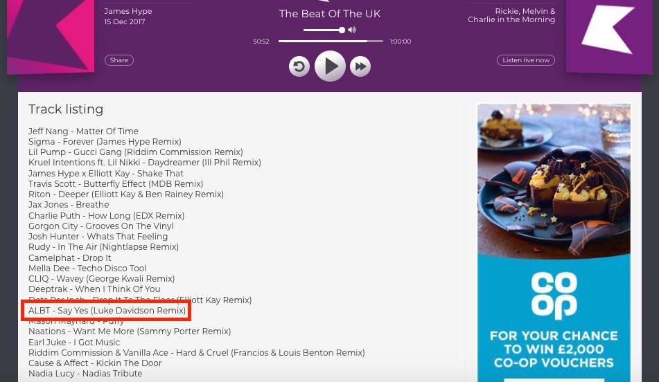 I'm absolutely thrilled waking up to find that my 'Say Yes' remix from <a href="/ALBTmusic/">ALBT</a> has received some radio support from the mann <a href="/JamesHYPE/">James Hype</a> on @KissFMUK this morning. Buzzzzing! 🐝

You can listen back here:
SoundCloud: bit.ly/2B6eWor
Kiss FM: bit.ly/2ywrDG2