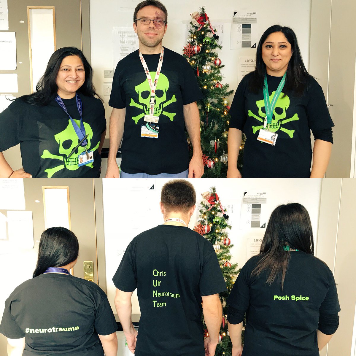.<a href="/RlhNeurosurgery/">RLH Neurosurgery</a> #Neurotrauma team sporting their #craniectomy #christmas t-shirts!! Eat your heart out <a href="/alice_kershberg/">Alice Kershberg</a>!

<a href="/bntg_uk/">British Neurotrauma Group</a> <a href="/rescueasdh/">RESCUE-ASDH</a> <a href="/RESCUEicp/">RESCUEicp</a> @RoyalLondonHosp <a href="/NHSBartsHealth/">Barts Health</a>
