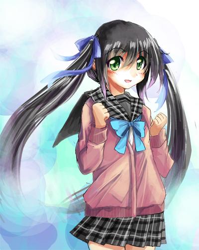 高村柳 イラストお仕事募集中 V Twitter 黒髪ツインテールの女の子 少し髪のなびきすぎたかな イラスト オリジナル 女の子