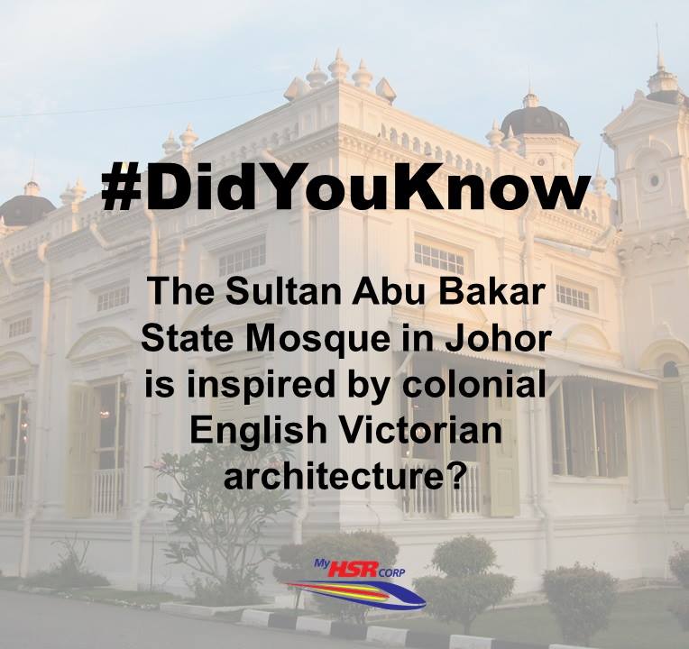MyHSRCorp's tweet photo. The Sultan Abu Bakar State Mosque in Johor is one of many historical landmarks. Over a century old, this local tourist attraction is located on a hill with a bird's eye view of the Straits of Johor. #FactDayFriday #KLSGHSR https://t.co/94hwxjQzy6