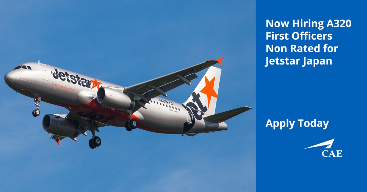 caeparcaviation's tweet photo. We are hiring A320 First Officers Non Rated for Jetstar Japan. Apply Online at https://t.co/GcEzio3dr2
#firstofficerjobs #pilotjobs #caeparcaviation https://t.co/zlDoraNe5r