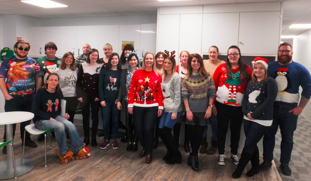 GroundControlGC's tweet image. The team in full #ChristmasJumperDay swing! Getting festive in aid of @savechildrenuk. Donate £5 by texting TEAMTEAMGC to 70050! 🎅🎄