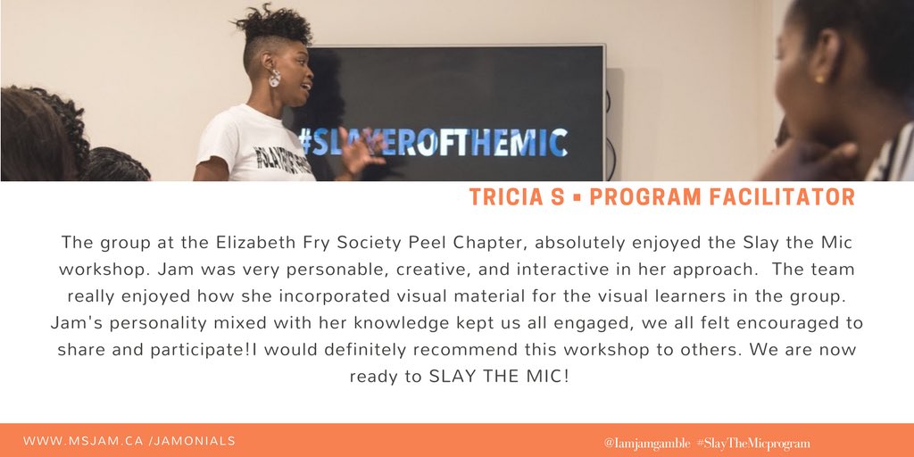 Iamjamgamble's tweet photo. The Elizabeth Fry Society Peel group learned how to #SlayTheMic!
Next week I'm off to teach the amazing team over at @PHANpeel!
#SlayTheMicprogram #Publicspeaking https://t.co/zVMorORh4O