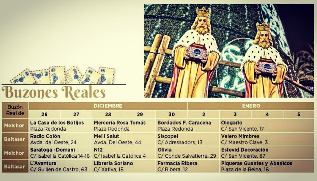 Los días 26 y 27 de diciembre, LA CASA DE LOS BOTIJOS tendrá el honor de contar con el BUZÓN de S. M el REY MELCHOR. Ven a depositar tu carta para SS.MM los Reyes Magos de Oriente.

@lacasadelosbotijos@Navidad @reyesmagos@regalos @comercioscentrovalencia @todosconelcomerciolocal