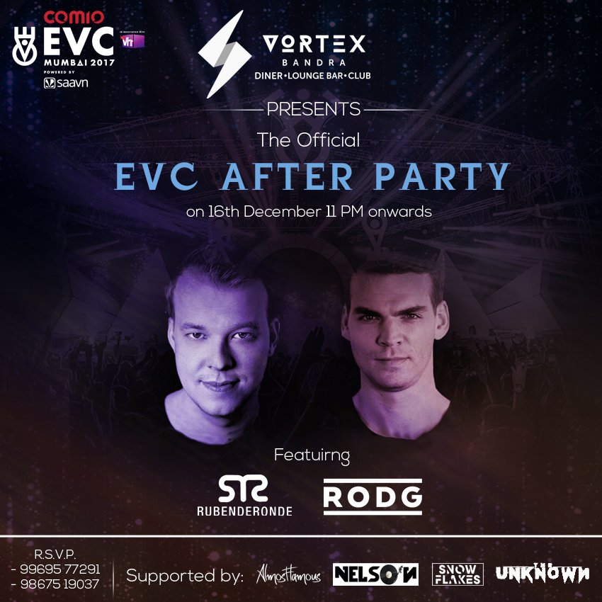 Vortexbandra's tweet photo. People of EVC and all the electronic music enthusiasts, we are just ONE day away from experiencing India's first indoor multi genre concert, #ComioEVC2017 and it's much awaited After-Party at #VortexBandra!
Who all are in? #EVCAfterParty @EVCIndia #VortexBandra #OneDayToGo https://t.co/naf5MUxH09