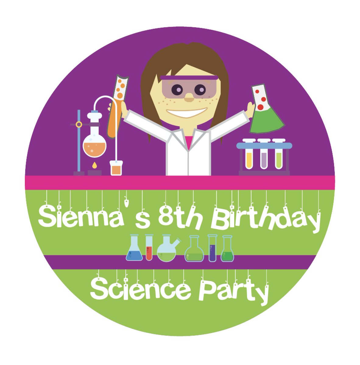 FAB! Bespoke personalised sweetcone stickers! Let us bring your idea to life! #BirthdayParty #bespoke #Science partywraps.co.uk