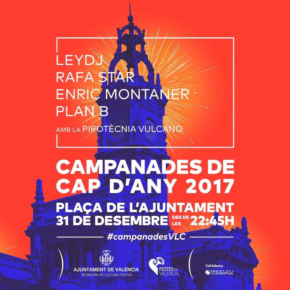 Nochevieja 2017!!!
Campanadas de Valencia en la Plaza del ayuntamiento para celebrar el año nuevo.
Gran fiesta de Fin de año con Piro musical Incluido por parte de nuestra empresa!!!