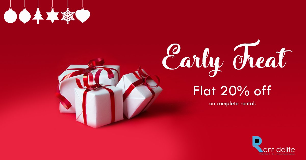 This Christmas, fulfill your wish to buy that latest gadget. Enjoy Flat 20% off on your total rental. Only @ rentdelite.com. For more info ... goo.gl/1EnsZk 
#Rentdelite #Deals #FlashSale #Renttoown