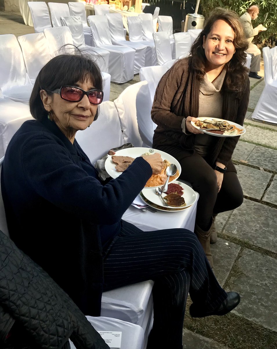 highonwines's tweet photo. With actor, television personality and author of bestselling books on #IndianCookery #MadhurJaffrey CBE enjoying a delicious #milletslunch curated by #slurrpfarm #annamaya @TastingIndia @AndazDelhi @SlurrpFarm @OrganicsMillets @madhursworld https://t.co/4L2QeIM8BX