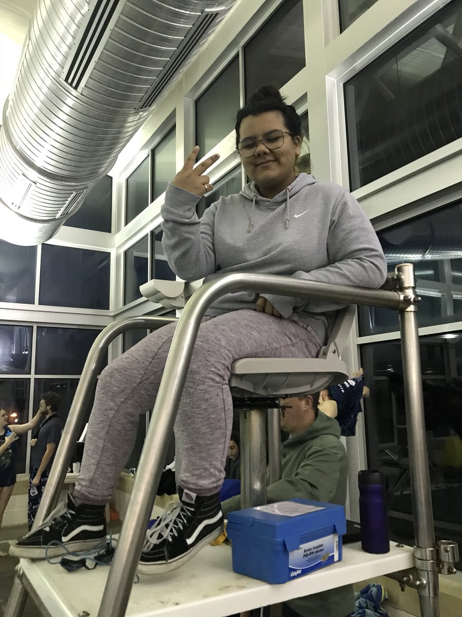 CHSSpartanSwim's tweet photo. Team manager Genesis Orozco supervises practice while throwing shade with a smile! #spartysmiles @CHSSpartans https://t.co/y1vF4JWgoX