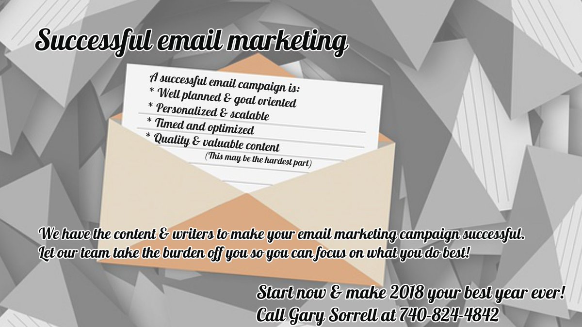 GarySorrell's tweet photo. Tips for a successful email marketing campaign. Grow your business faster in 2018!
https://t.co/xEhPRuY6qi
#TTISI #TTISIcon #RAC #CSP #NAPS #Marketing #Blogs #NewsletterService #SorrellAssociates #Branding #SocialMedia; #MobileApp; #Apps; https://t.co/VKT3UKJhKT