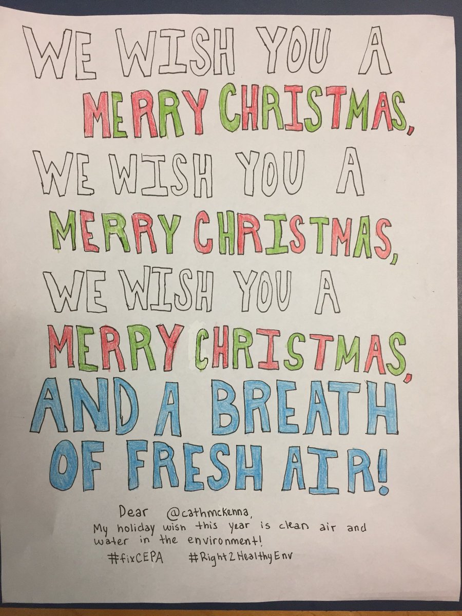 redclifftweets's tweet photo. Dear @cathmckenna my holiday wish this year is clean air and water in the environment! #fixCEPA #right2health (From the Grade 7 Infinite Ninja team at Redcliff Middle School) https://t.co/Tag0XjlKMi