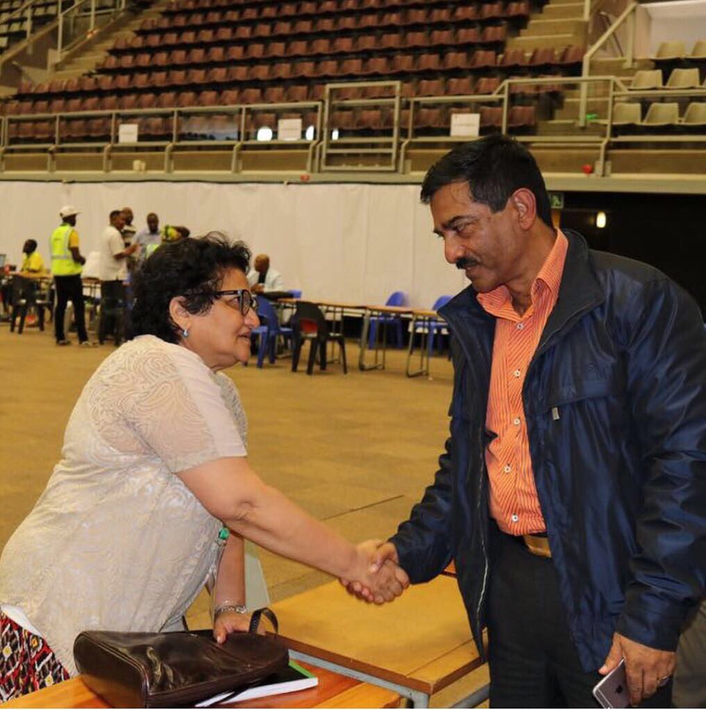 One of President Zuma’s keepers, rogue KZN security boss Roy Moodley, at the ANC delegates accreditation centre with Jessie Duarte. Man behind attempts to lock up <a href="/PLMyburgh/">Pieter-Louis Myburgh</a> and Jacques Pauw. Still confirming if he’s delegate. <a href="/TeamNews24/">Team News24</a>